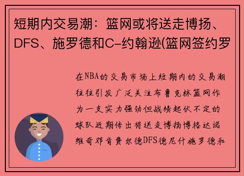 短期内交易潮：篮网或将送走博扬、DFS、施罗德和C-约翰逊(篮网签约罗伯森)