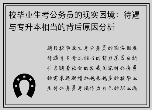 校毕业生考公务员的现实困境：待遇与专升本相当的背后原因分析